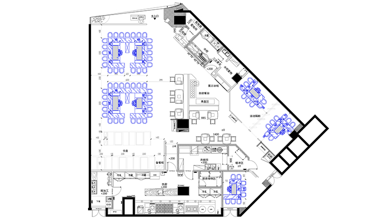 7臺(tái)鐵板燒設(shè)備，大廳+3個(gè)包間，共70個(gè)板前就餐位